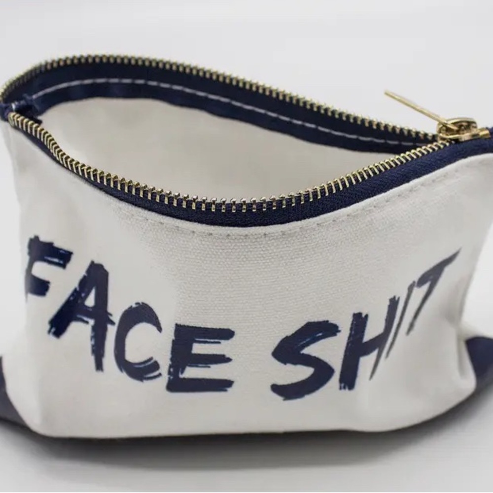White and Blue Canvas Pouch